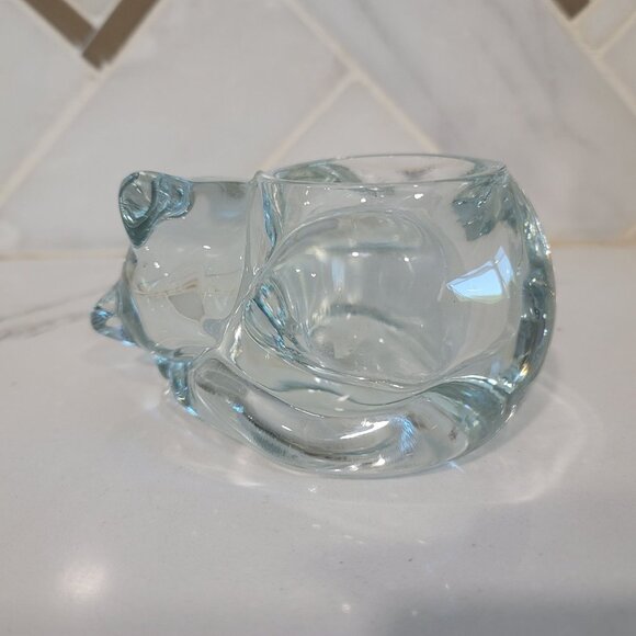 Indiana Glass Sleeping Cat kitten translucent Votive Candle Holder cute - Picture 7 of 8